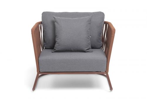  "Багамы" кресло плетеное из роупа, каркас алюминий коричневый (RAL8016) муар, роуп BZ23-ED31, ткань темно-серая 027, фото 3 