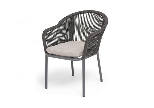  "Лион" стул плетеный из роупа, каркас алюминий темно-серый (RAL7024) муар, роуп темно-серый круглый, ткань бежевая 052, фото 1 