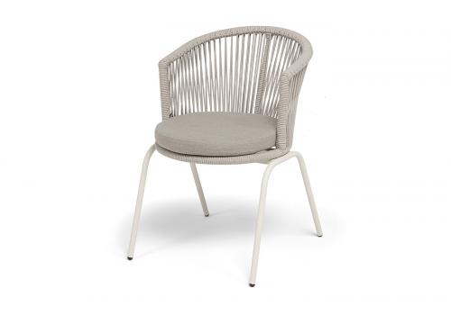  "Люксембург" стул плетеный из роупа, каркас из стали (RAL1013) муар, роуп бежевый круглый, ткань бежевая 15052, фото 1 
