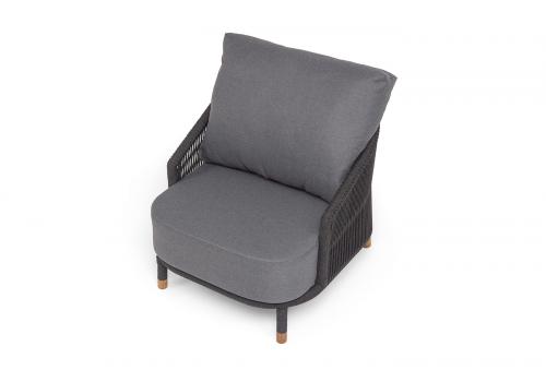  "Верона" кресло плетеное из роупа, каркас алюминий темно-серый (RAL7024) муар, роуп темно-серый круглый, ткань темно-серая 027, фото 4 