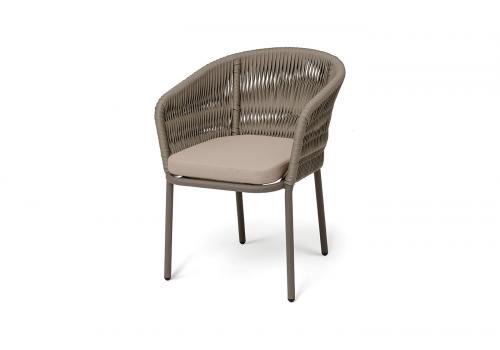  "Бордо" стул плетеный из роупа (колос), каркас алюминий серый (RAL7022) муар, роуп серый 15мм, ткань темно-серая 027, фото 1 