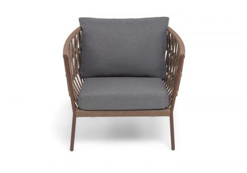  "Диего" кресло плетеное из роупа, каркас алюминий коричневый (RAL8016) муар, роуп коричневый круглый, ткань темно-серая 027, фото 2 