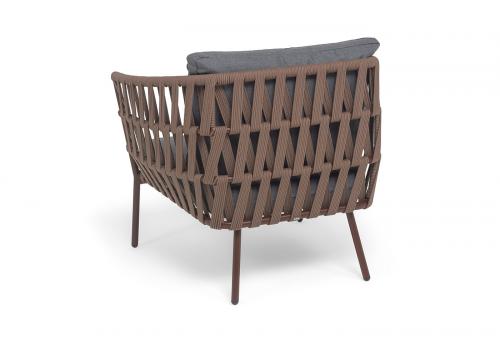  "Диего" кресло плетеное из роупа, каркас алюминий коричневый (RAL8016) муар, роуп коричневый круглый, ткань темно-серая 027, фото 5 