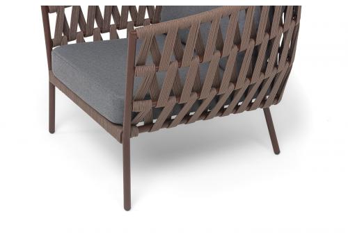  "Диего" кресло плетеное из роупа, каркас алюминий коричневый (RAL8016) муар, роуп коричневый круглый, ткань темно-серая 027, фото 6 