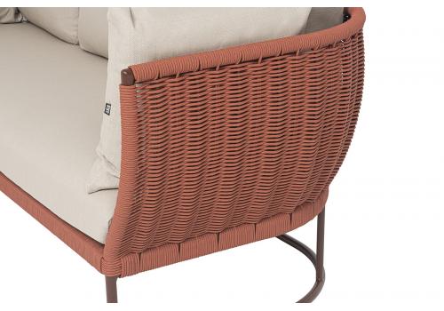  "Фиджи" диван 3-местный плетеный из роупа, каркас алюминий коричневый (RAL8016) муар, роуп красный (8372) круглый tex, ткань Mossle бежевая, фото 7 