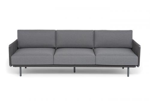  "Джелло" диван 3-местный плетеный из роупа, каркас алюминий темно-серый (RAL7024) муар, роуп темно-серый круглый, ткань темно-серая 027, фото 3 