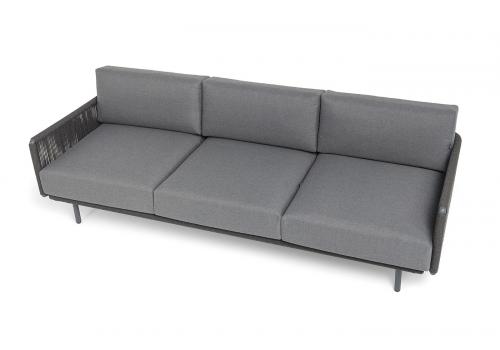  "Джелло" диван 3-местный плетеный из роупа, каркас алюминий темно-серый (RAL7024) муар, роуп темно-серый круглый, ткань темно-серая 027, фото 4 