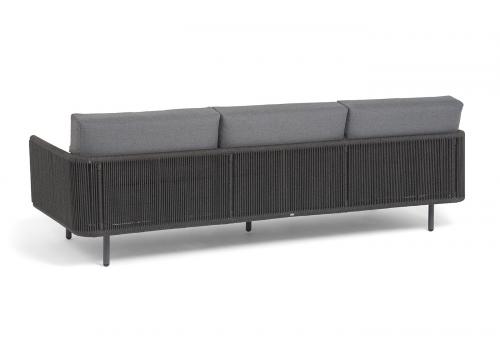  "Джелло" диван 3-местный плетеный из роупа, каркас алюминий темно-серый (RAL7024) муар, роуп темно-серый круглый, ткань темно-серая 027, фото 5 