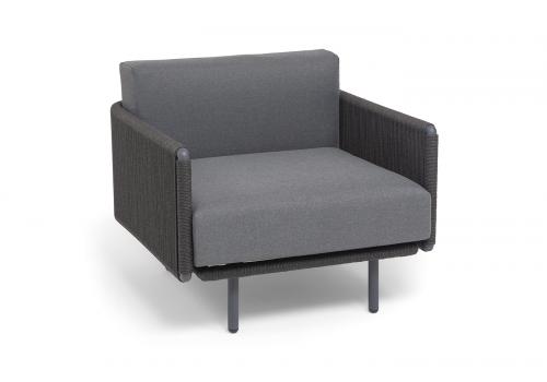  "Джелло" кресло плетеное из роупа, каркас алюминий темно-серый (RAL7024) муар, роуп темно-серый круглый, ткань темно-серая 027, фото 2 