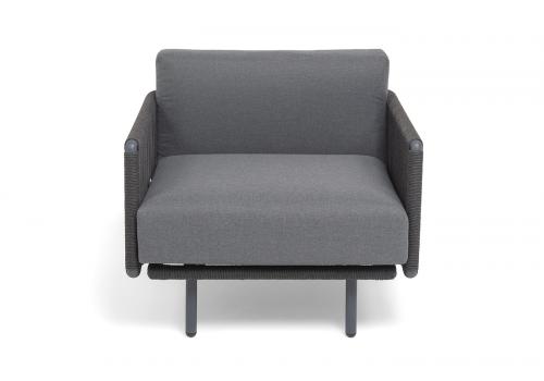  "Джелло" кресло плетеное из роупа, каркас алюминий темно-серый (RAL7024) муар, роуп темно-серый круглый, ткань темно-серая 027, фото 3 