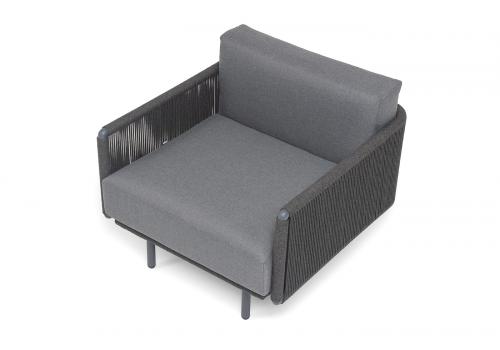  "Джелло" кресло плетеное из роупа, каркас алюминий темно-серый (RAL7024) муар, роуп темно-серый круглый, ткань темно-серая 027, фото 4 