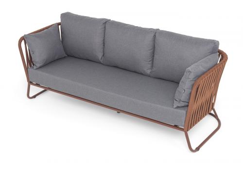  "Багамы" диван 3-местный плетеный из роупа, каркас алюминий бежево-серый (RAL7006) муар, роуп серо-коричневый 23мм, ткань светло-серая, фото 4 