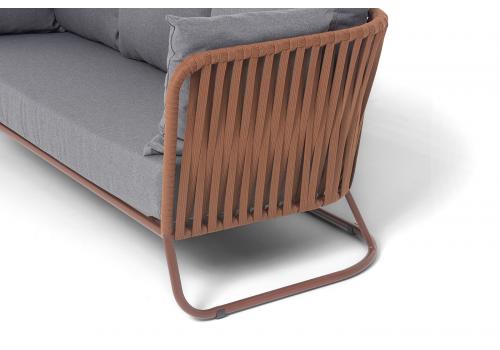  "Багамы" диван 3-местный плетеный из роупа, каркас алюминий бежево-серый (RAL7006) муар, роуп серо-коричневый 23мм, ткань светло-серая, фото 6 