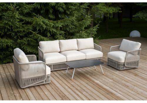  "Альбано" лаунж-зона 5-местная плетеная из роупа (веревки), каркас алюминиевый светло-серый, роуп серый меланж, фото 1 