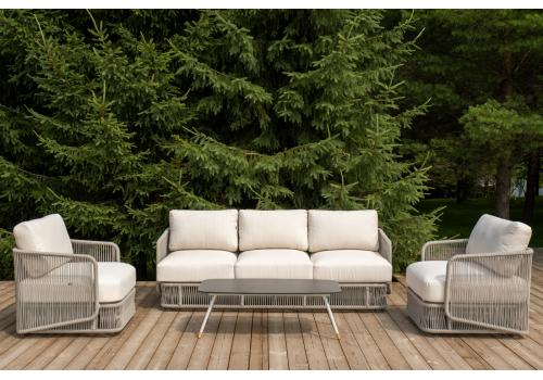  "Альбано" лаунж-зона 5-местная плетеная из роупа (веревки), каркас алюминиевый светло-серый, роуп серый меланж, фото 2 