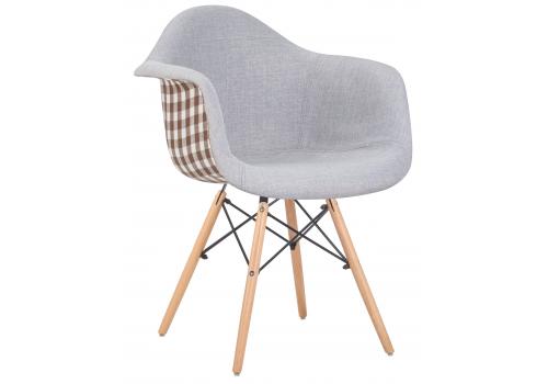 Стул обеденный DOBRIN DAW MONICA, ножки светлый бук, сиденье 009 коричневая клетка, бежевая ткань, фото 1 