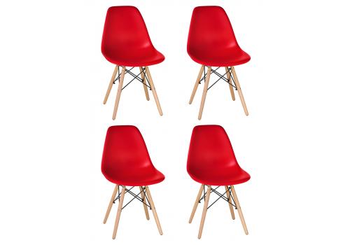  Набор 4 шт Стул обеденный DOBRIN DSW, ножки светлый бук, цвет красный (R-02), фото 1 