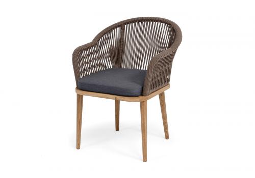  "Лион" стул плетеный из роупа, основание дуб, роуп коричневый круглый, ткань темно-серая 027, фото 1 