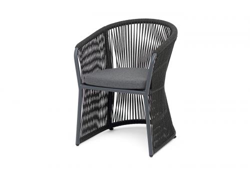  "Романо" стул плетеный из роупа, каркас алюминий темно-серый (RAL7024) муар, роуп темно-серый круглый, ткань темно-серая 027, фото 1 