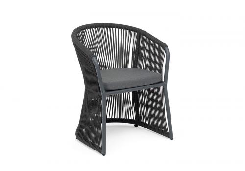  "Романо" стул плетеный из роупа, каркас алюминий темно-серый (RAL7024) муар, роуп темно-серый круглый, ткань темно-серая 027, фото 3 