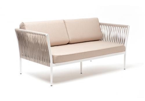  "Касабланка" диван 2-местный плетеный из роупа, каркас алюминий светло-серый (RAL7035) муар, роуп серо-коричневый 23мм, ткань бежевая 15052, фото 3 