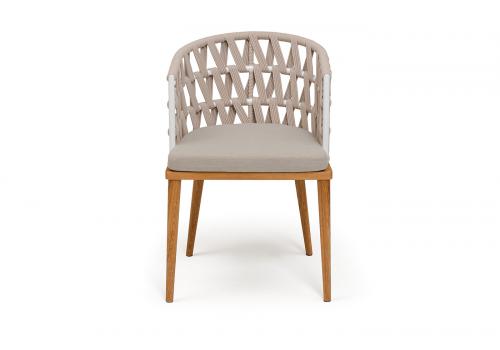  "Диего" стул плетеный из роупа, основание дуб каркас из стали белый муар, роуп бежевый круглый, ткань бежевая 052, фото 2 