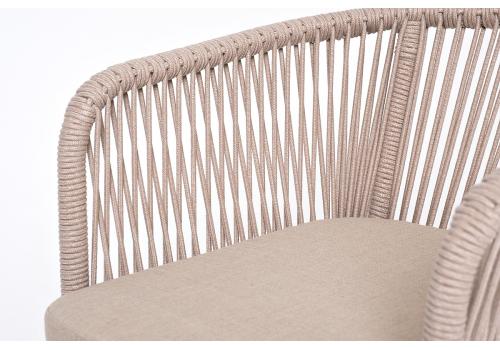  "Марсель" стул барный плетеный из роупа, каркас из стали белый муар, роуп бежевый круглый, ткань бежевая 15052, фото 4 