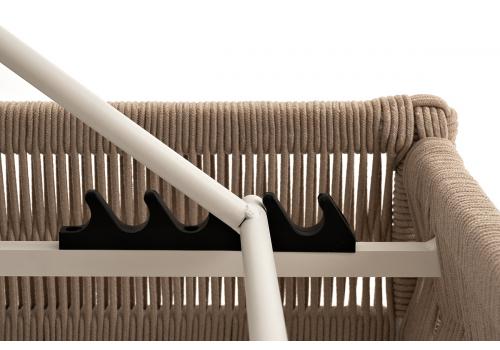  "Ривьера" шезлонг плетеный из роупа, каркас алюминий белый муар, роуп бежевый круглый, ткань бежевая 052, фото 6 