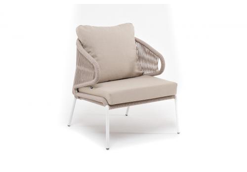  "Милан" кресло плетеное из роупа, каркас алюминий белый муар, роуп бежевый круглый, ткань бежевая 15052, фото 2 