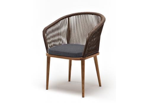  "Марсель" стул плетеный из роупа, основание дуб, роуп коричневый круглый, ткань темно-серая 027, фото 1 