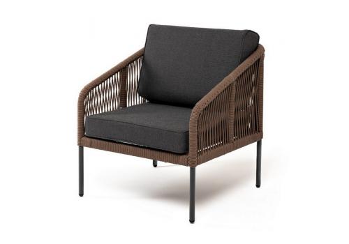  "Канны" кресло плетеное из роупа (узелки), каркас алюминий темно-серый (RAL7024) муар, роуп темно-серый круглый, ткань темно-серая 027, фото 1 