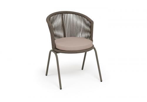  "Люксембург" стул плетеный из роупа, каркас из стали бежево-серый (RAL7006) муар, роуп коричневый круглый, ткань Mossle бежевая, фото 3 