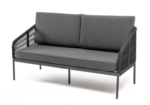  "Канны" диван 2-местный плетеный из роупа, каркас алюминий темно-серый (RAL7024) муар, роуп темно-серый круглый, ткань темно-серая 027, выс. посадки 45, фото 1 