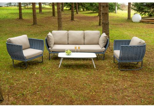  "Фиджи" лаунж-зона 5-местная плетеная из роупа (веревки), каркас алюминиевый темно-серый, роуп синий (KT18-014), фото 1 