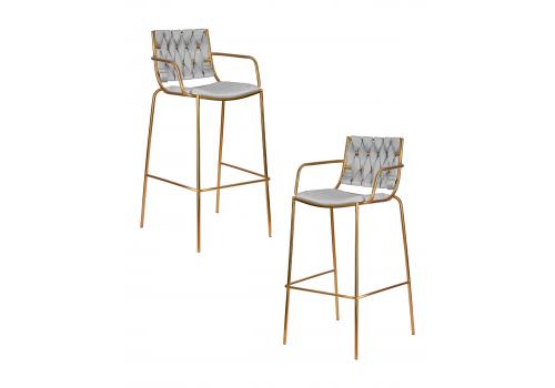  Набор 2 шт Стул барный DOBRIN MILLER GOLD, cветло-серый велюр (135-37), фото 1 