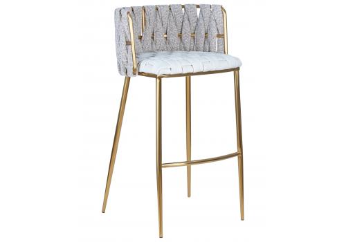  Стул барный DOBRIN EMMA GOLD, белый PU (T-01), белая ткань (F-49), фото 1 