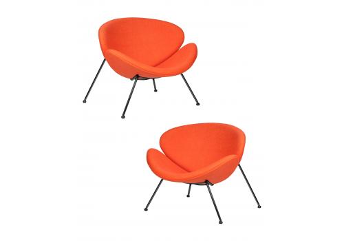  Набор 2 шт Кресло дизайнерское DOBRIN EMILY, оранжевая ткань AF, черное основания, фото 1 