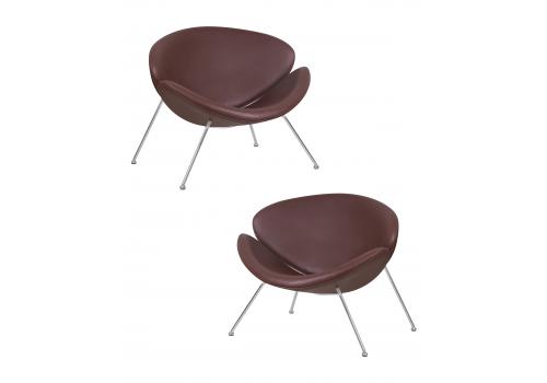 Набор 2 шт Кресло дизайнерское DOBRIN EMILY, коричневый винил YP5, хромированная сталь, фото 1 