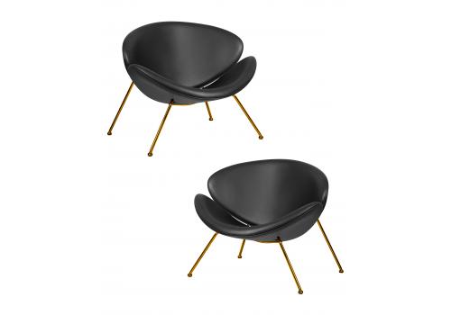  Набор 2 шт Кресло дизайнерское DOBRIN EMILY, черный винил YP16, золотое основания, фото 1 