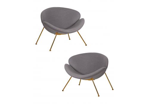  Набор 2 шт Кресло дизайнерское DOBRIN EMILY, серая ткань AF7, золотое основание, фото 1 