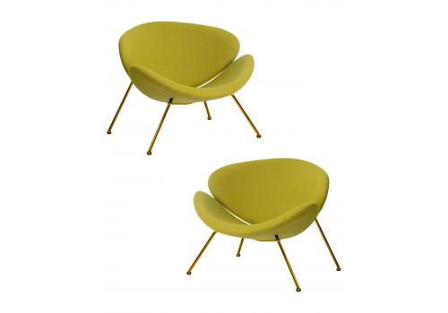  Набор 2 шт Кресло дизайнерское DOBRIN EMILY, светло-зеленая ткань AF3, золотое основание, фото 1 