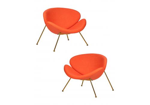  Набор 2 шт Кресло дизайнерское DOBRIN EMILY, оранжевая ткань AF, золотое основание, фото 1 