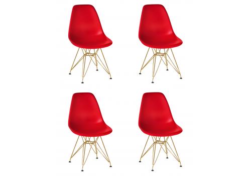 Набор 4 шт Стул обеденный DOBRIN DSR, ножки золотые, цвет красный (R-02), фото 1 