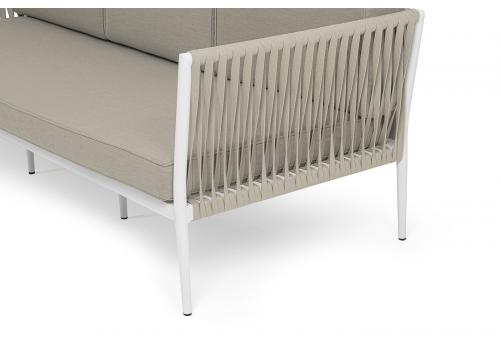  "Касабланка" диван 3-местный плетеный из роупа, каркас алюминий белый муар, роуп бежевый 20мм, ткань бежевая 15052, фото 4 