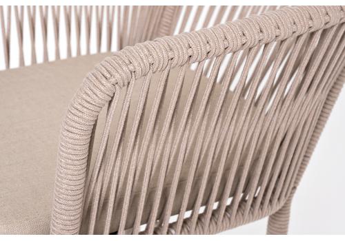  "Марсель" стул барный плетеный из роупа, каркас из стали белый муар, роуп бежевый круглый, ткань бежевая 15052, фото 5 