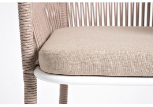  "Марсель" стул барный плетеный из роупа, каркас из стали белый муар, роуп бежевый круглый, ткань бежевая 15052, фото 7 