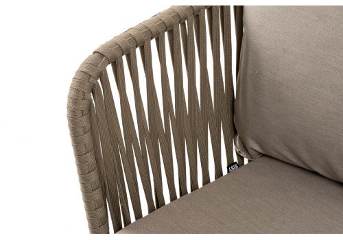  "Мальорка" диван 3-местный плетеный из роупа, основание дуб, роуп серо-коричневый 23мм, ткань бежевая 15052, фото 4 