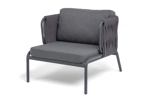  "Ронда" кресло плетеное из роупа, каркас алюминий темно-серый (RAL7024) муар, роуп серый 40 мм tex, ткань темно-серая 027, фото 1 