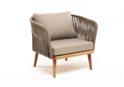  "Мальорка" кресло плетеное из роупа, основание дуб, роуп серо-коричневый 23мм, ткань бежевая 15052, фото 3 