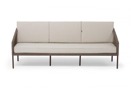  "Канны" диван 3-местный плетеный из роупа, каркас алюминий коричневый (RAL8016) муар, роуп коричневый круглый, ткань бежевая 15052, фото 2 